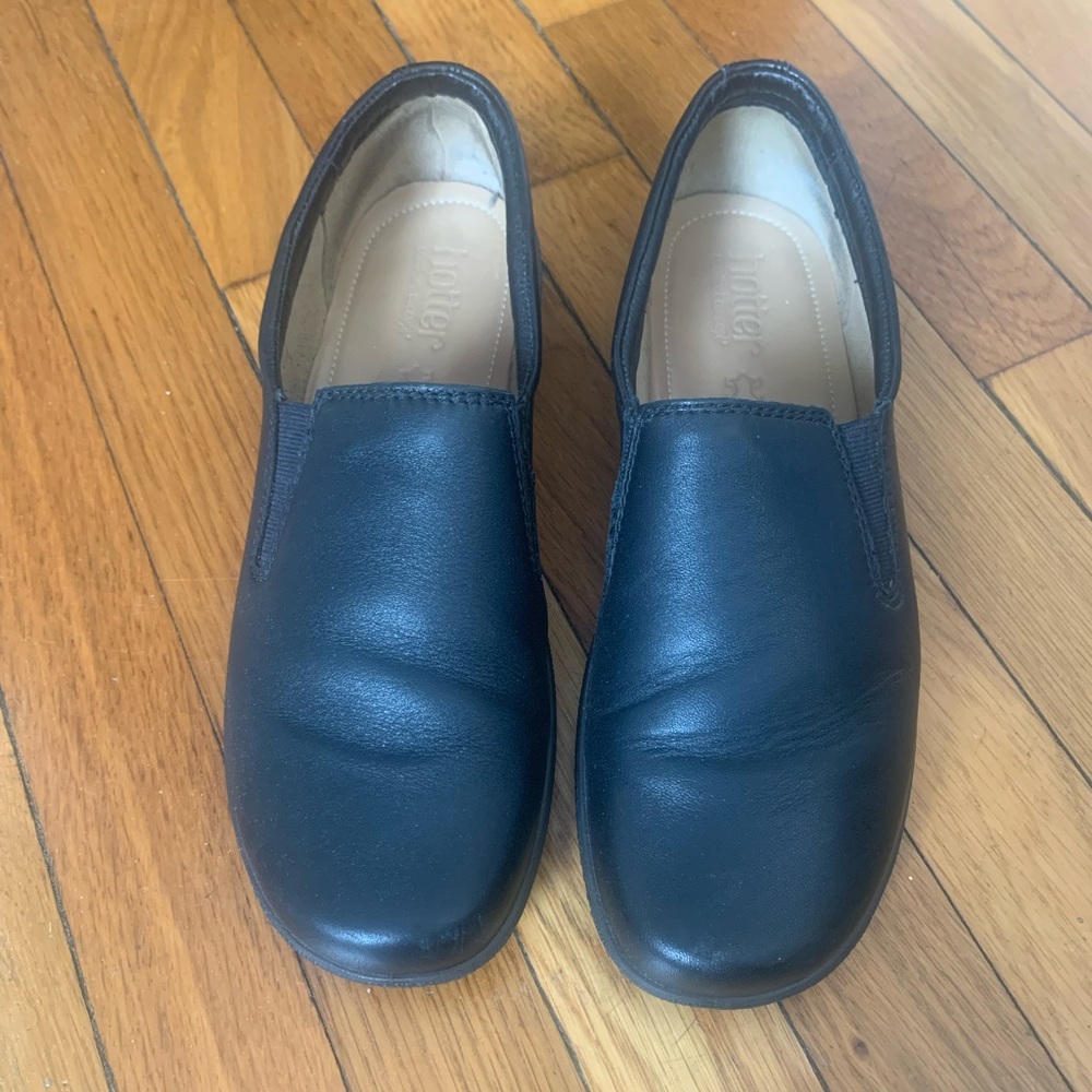 Hotter Glove Black Leather Slip-On Shoes - Size 10